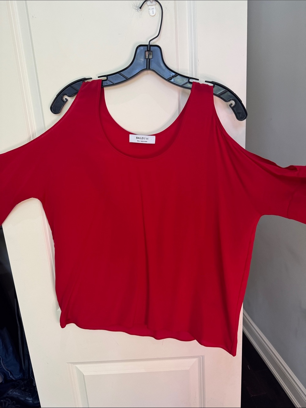 Bailey 44 Red Silk Cold-Shoulder Scoop Neck Top